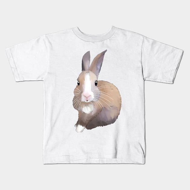 cute baby brown white rabbit _ Bunniesmee Kids T-Shirt by GambarGrace